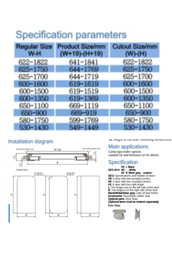 1700 x 625 mm Door - RV / Caravan / Horse truck Door Black or White (LH Hinge)