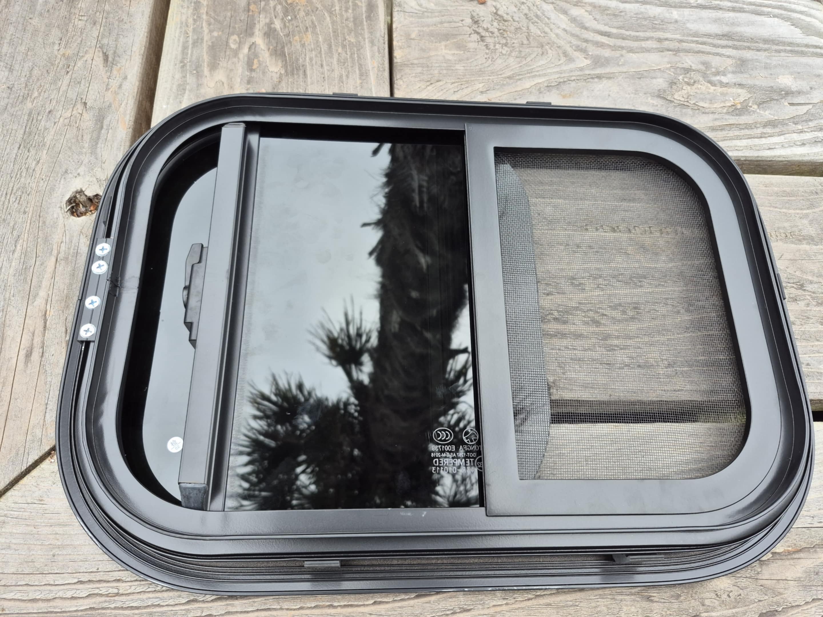 350 x 500 Tinted Sliding Glass Horsefloat / Horsetruck Window with integrated insect mesh