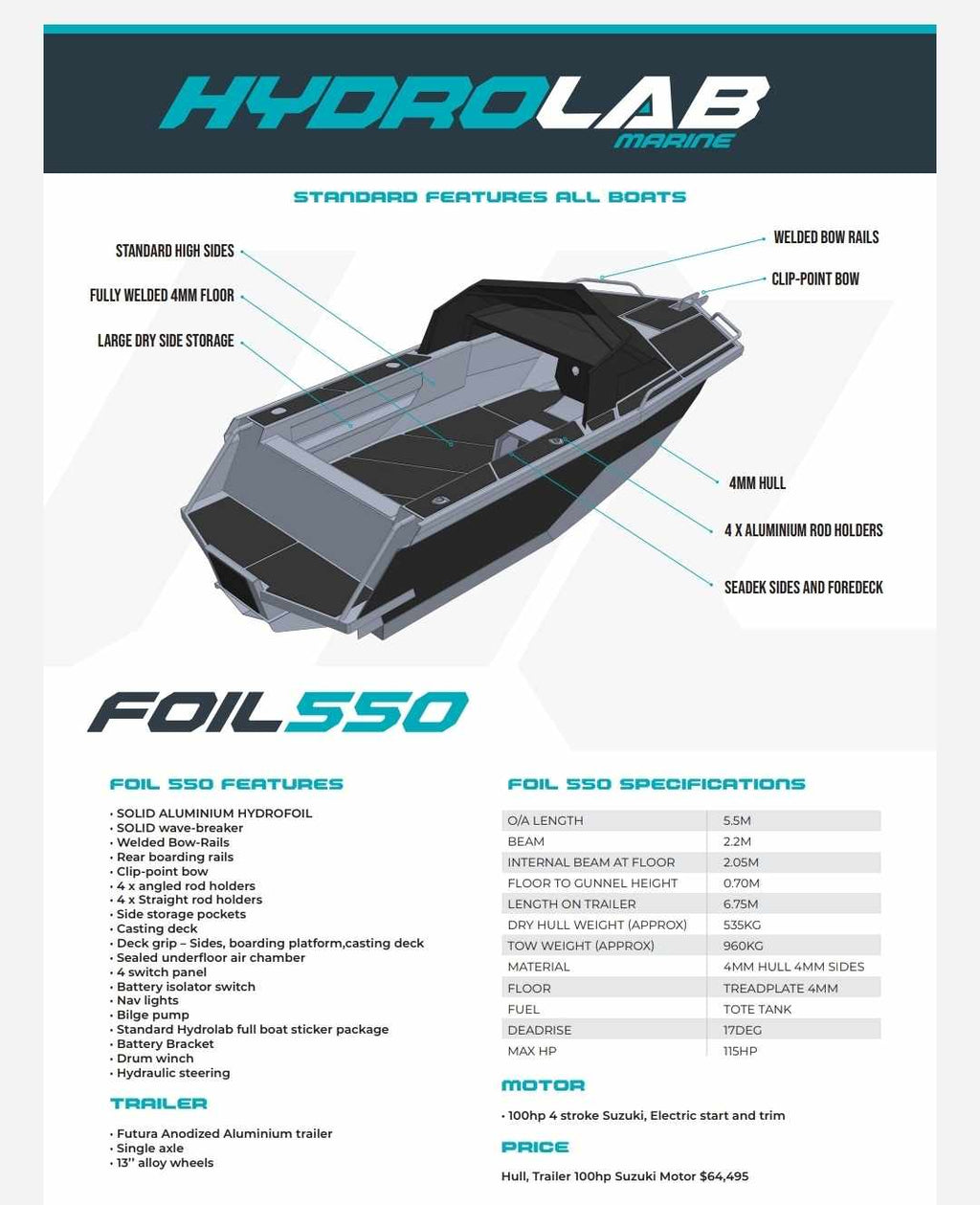 Hydrolab Marine 18ft Semi-foiling Catamaran - Foil 550.
